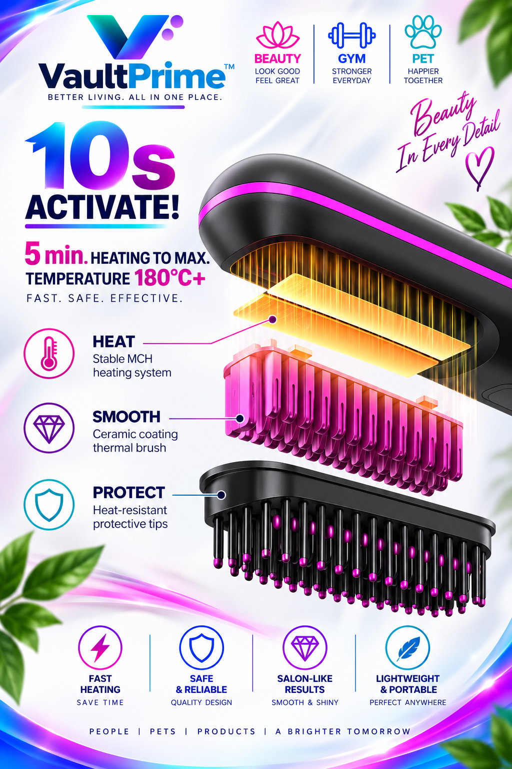VaultPrime Cordless Hair Straightening Brush